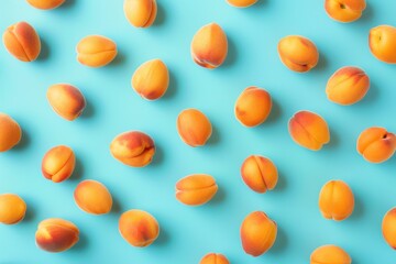 Fresh Apricots Pattern on Blue Background