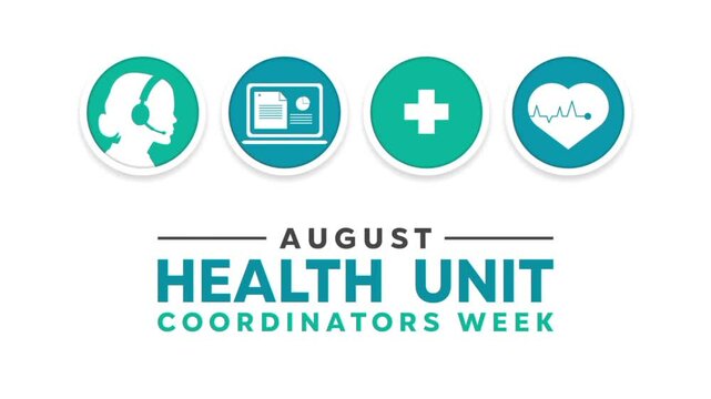 Animated Video of Health Unit Coordinator Week. White background, human, data, plus icon and heart. Great for celebrating Health Unit Coordinator Week.