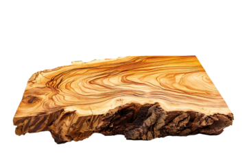 Board of figured Olive tree wood on transparent background Generative Ai