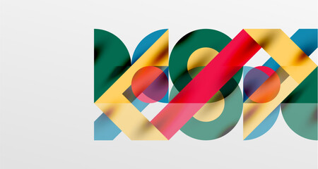 Circles and shadows. Colorful round elements with triangles, semi circles and other shapes. Vector Illustration For Wallpaper, Banner, Background, Card, Book Illustration, landing page