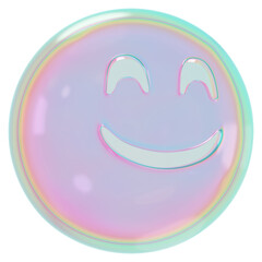 Smiling face png 3D holographic emoticon, transparent background