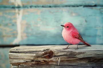 A pink robin on wooden planks background