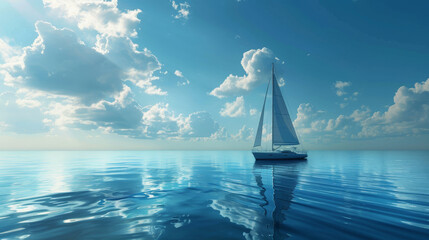 Design a detailed 3D model of a sailing boat with sails billowing in the win