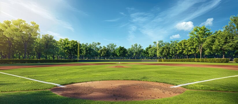 Park with a baseball field perfect for games and events with a vast open area ideal for recreation and sports featuring a copy space image