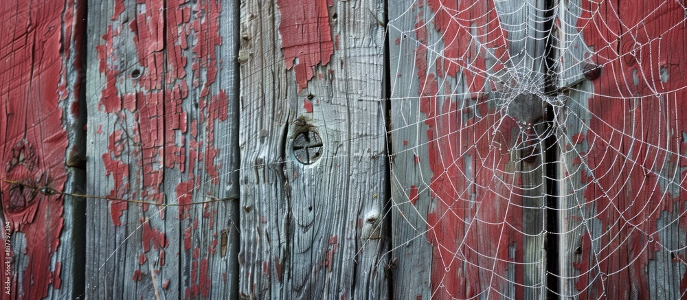 Aufkleber spiderweb on the barn s roof with a rustic background perfect for a copy space image