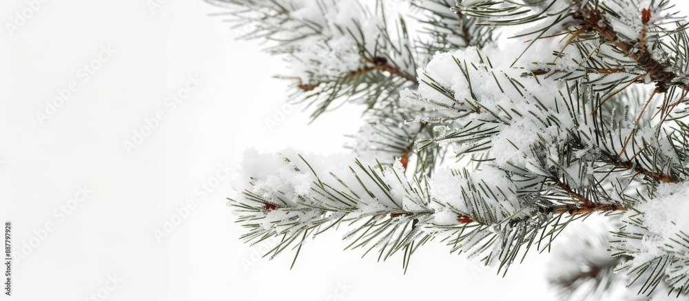 Poster snow covered pine branch with needles perfect as a copy space image