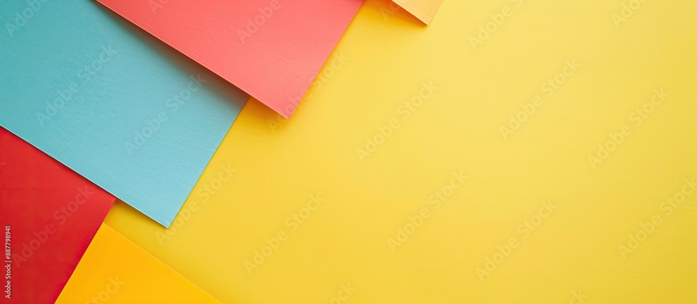 Poster Colorful piece of paper placed on a blank table with ample copy space image