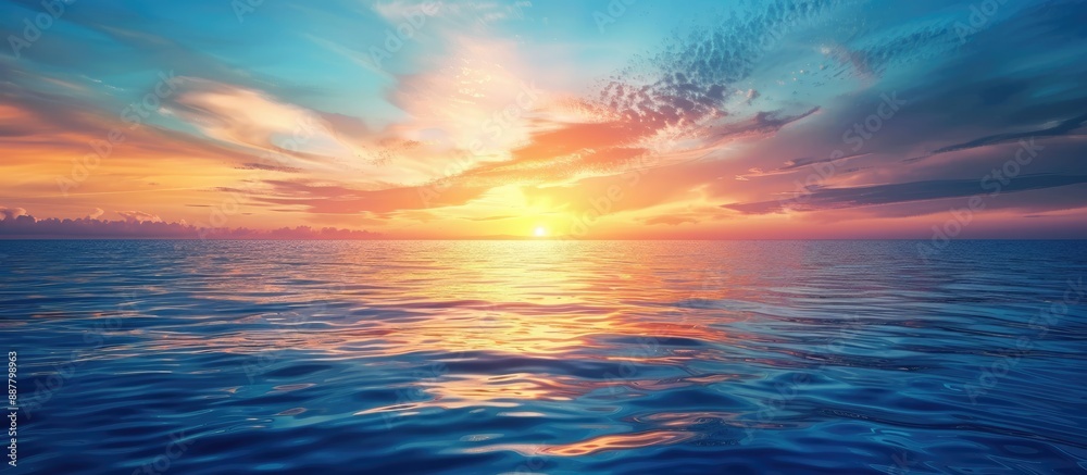 Poster a stunning blue and orange sky at sea is captured as a background for design with abundant copy spac