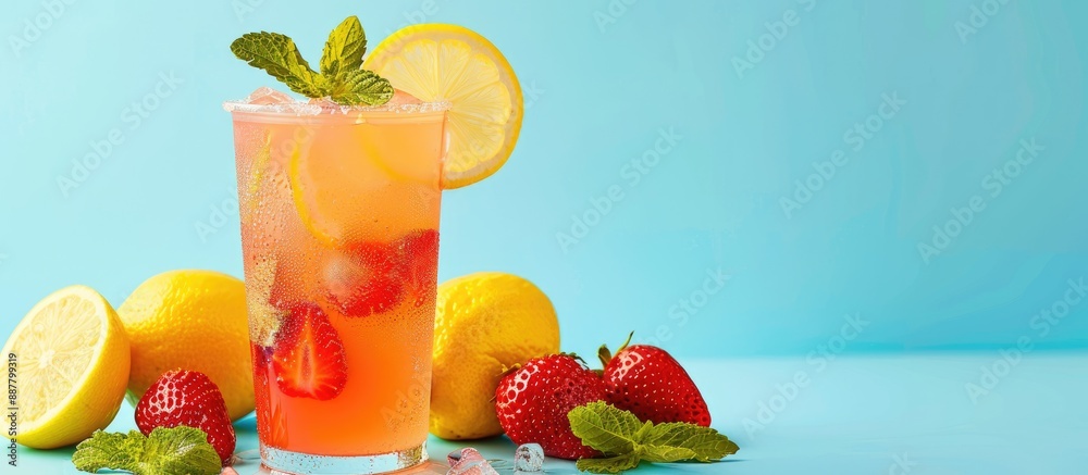 Poster A refreshing strawberry and lemon beverage with room for text or details in the image. with copy space image. Place for adding text or design