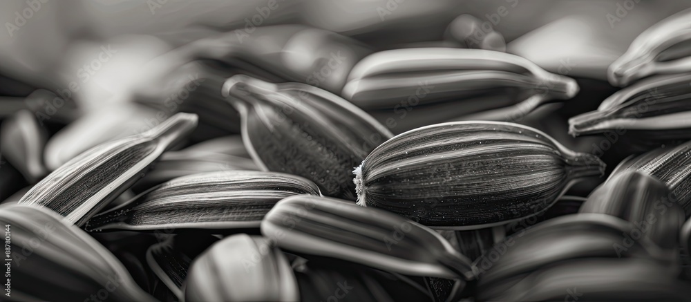 Aufkleber Freshly harvested black and white sunflower seeds close up creating a macro background with copy space image available