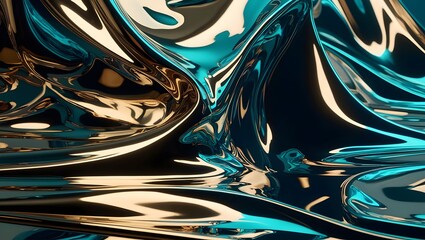 Fototapeta premium Abstract Metallic Elegance Flowing Forms with Detailed Liquid Reflections Abstract Background