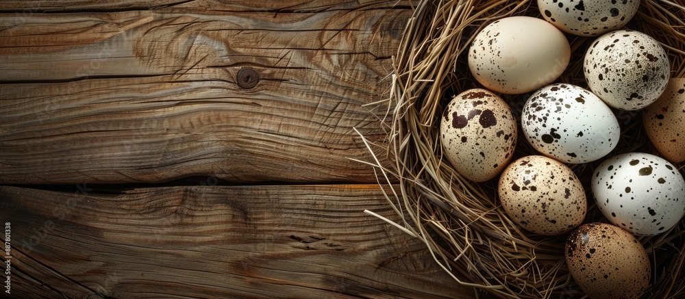 Leinwandbilder eggs displayed with copy space image on rustic wooden background