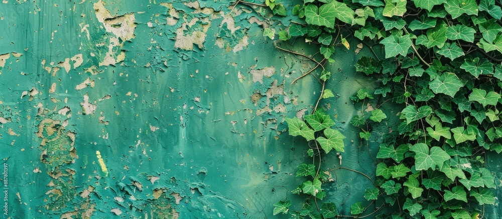 Poster close up photo of a textured green wall with copy space image