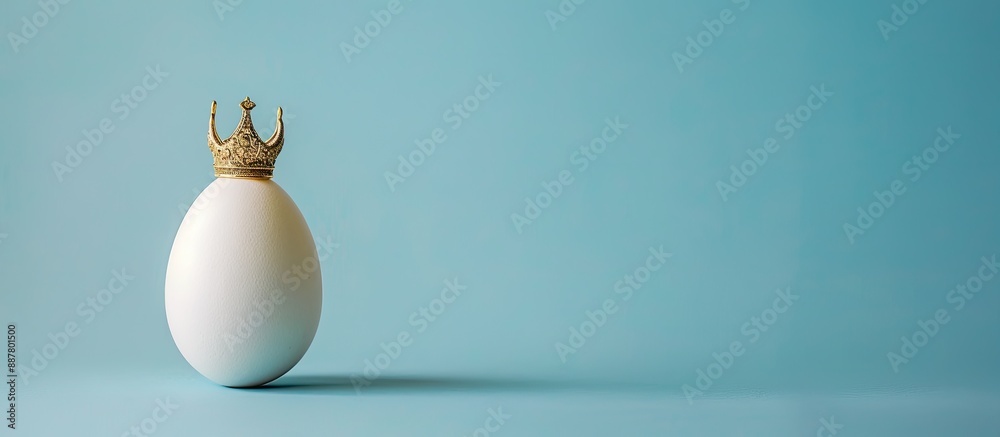 Aufkleber close up shot of a regal egg with a crown on a blue background symbolizing leadership with ample cop