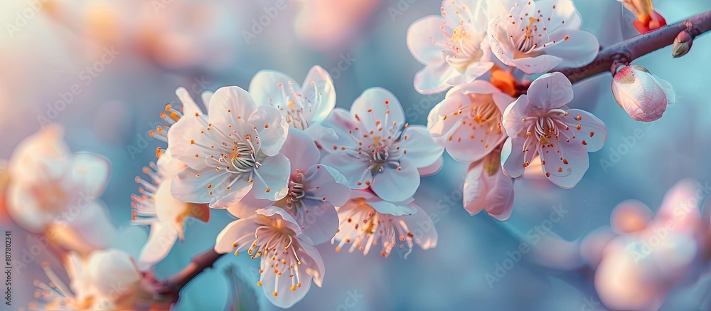 Poster springtime brings the delightful sight of apricot blossoms in bloom a captivating scene perfect for 