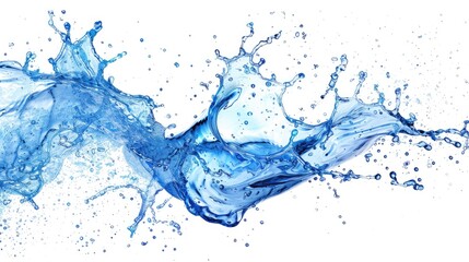 Blue splashing water on white background