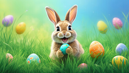 Cute easter bunny with easter egg