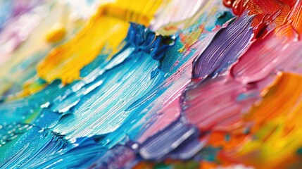 Fototapeta premium Close up of canvas with colorful oil paint