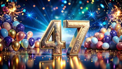 greeting background with the number 47, on the day of the date of birth. congratulations on the round date