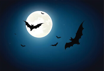a full moon with bats flying in the sky and the moon behind it