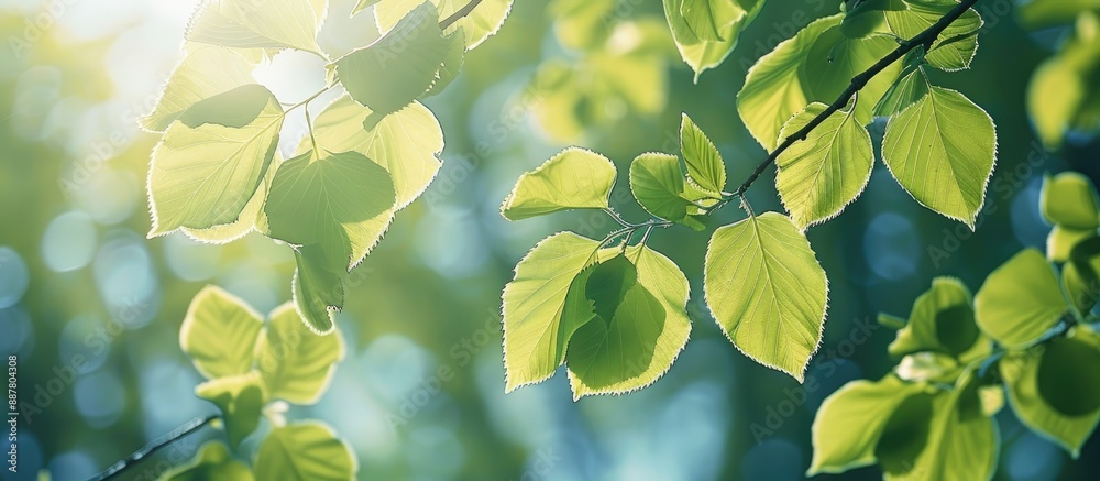 Poster Close up of fresh birch leaves in the springtime with a spring atmosphere and room for a copy space image