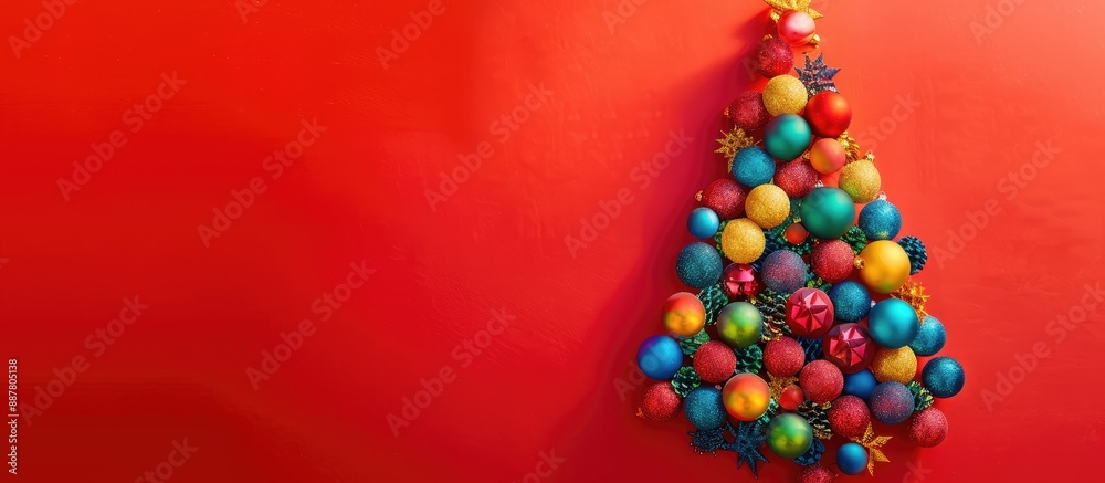 Leinwandbilder top view of a festive christmas tree design crafted from colorful handmade ball ornaments on a vibra