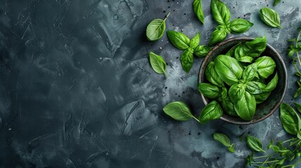 Fresh Basil Leaves on a Rustic Background