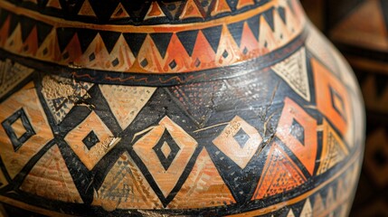 Explore the use of geometric patterns in ancient pottery and ceramics.