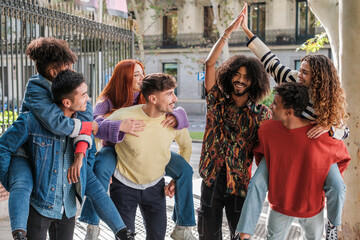 Diverse group of young people from different cultures meeting and enjoying good times together.