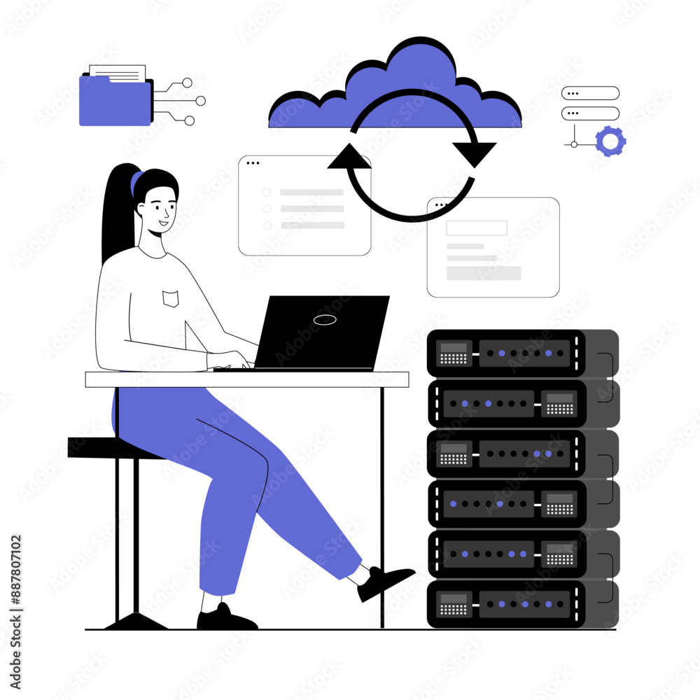 Wall mural cloud computing concept. big data storage and exchange, hosting security. information management. ve