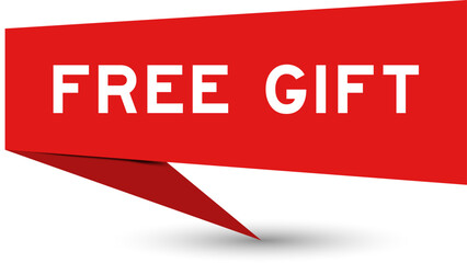Red color speech banner with word free gift on white background
