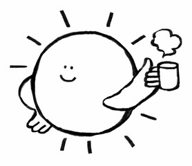 Sun morning coffee png doodle element, transparent background