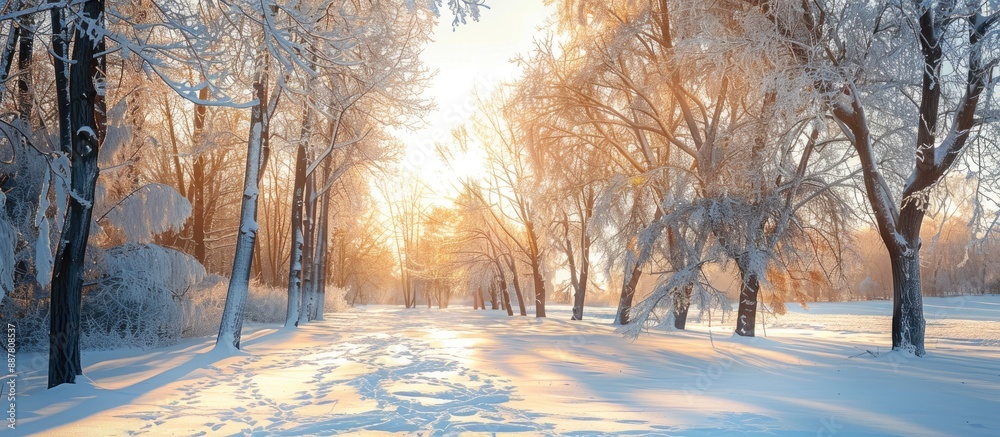 Poster winter s sunny day illuminating frozen trees with a copy space image