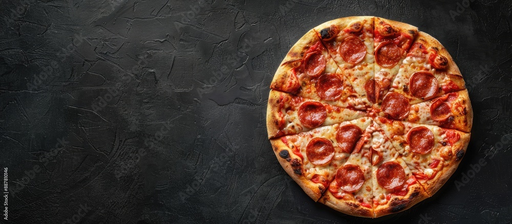 Aufkleber top view of homemade pizza on a black background with copy space image