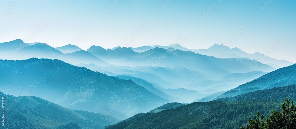 Poster scenic mountain landscape with clear blue sky in summertime captured in a photograph with room for t