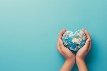 Hands holding heart shaped planet earth, environmentally friendly and sustainable lifestyle, save our planet concept