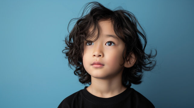 A confident Gen Alpha boy about 9 years old with curly brown hair