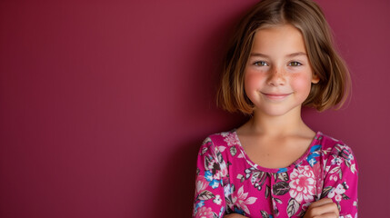 Fototapeta premium A confident Gen Alpha girl around 8 years old with short brown hair