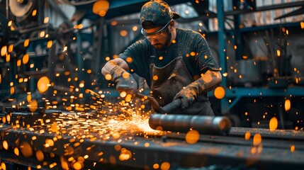 A blacksmith forging metal in a workshop
