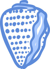 Abstract hand drawn blue seashell. Elegant vintage isolated spotted cone conch. Coastal summer clipart element. Vector illustration for t-shirt, swimwear, beach bag, poster, cover, label