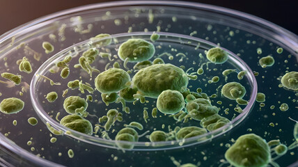 green 3D bacteria in a petri dish