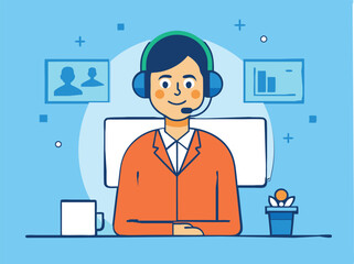 customer support line art vector art illustration