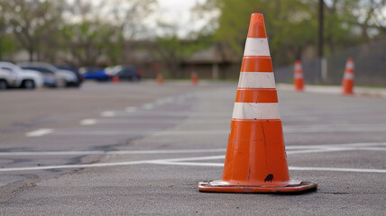 3D rendir of traffic cones with white and orange stripes isolated on white background. 3D render, traffic cones, orange and white stripes, isolated on white, road safety, traffic safety,