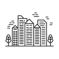 Obraz premium Minimalist Line Art Cityscape with Dotted Building and Stylized Trees