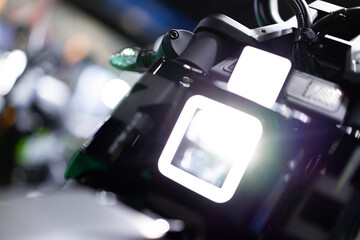 Front view of electric motorcycle modern technology environmentally friendly Focus on a specific...