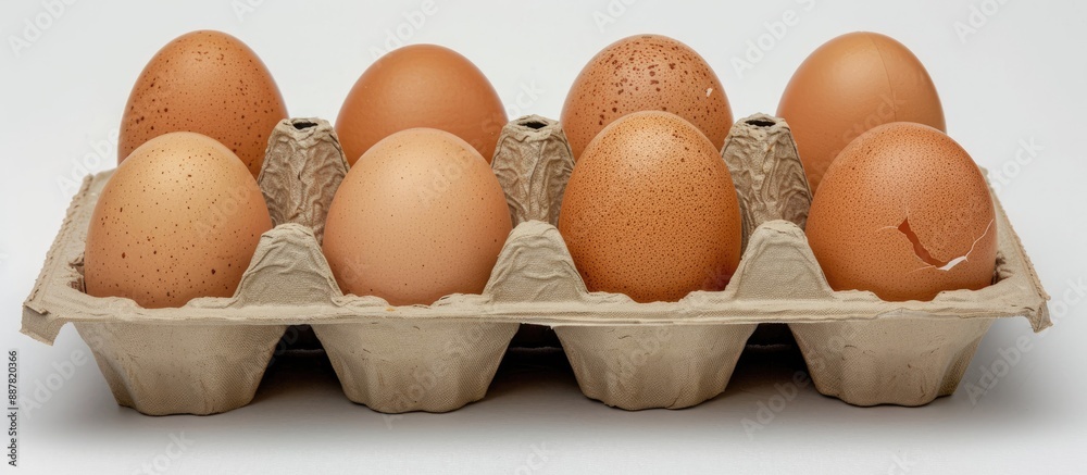 Fototapete Organic egg pack in a four pack tray isolated with a background suitable for additional content or text known as a copy space image