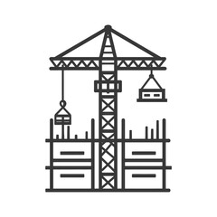 Construction Crane & Formwork: Minimalist Line Art Icon