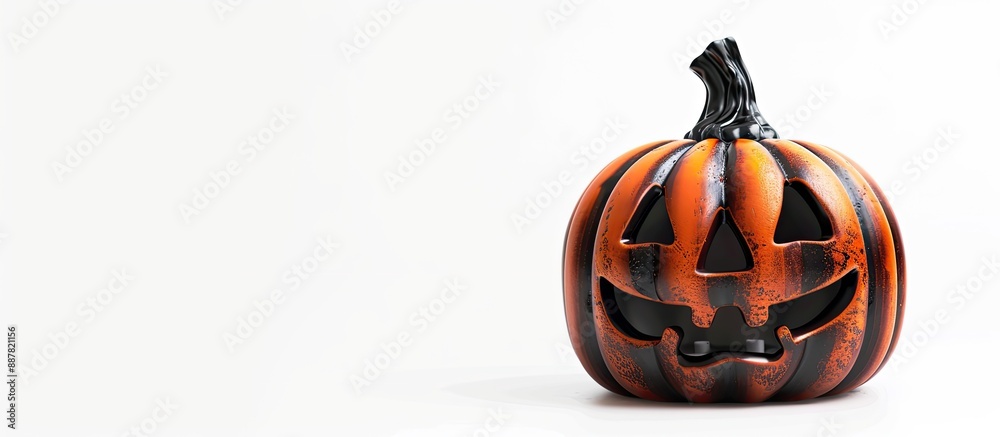 Aufkleber Front view of a decorative pumpkin lantern for Halloween with isolated white background ideal for a copy space image