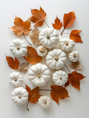 Autumn Flat Lay with Pumpkins and Leaves