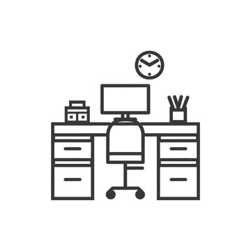office desk with chair and clock clip art preview